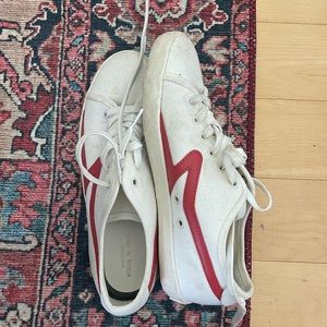 Rag and bone court low leather and canvas white red stripe sneaker